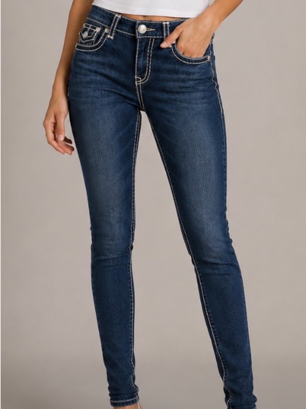 💎 L.A. Idol Dark Blue Skinny Jeans with Jewel Button Embellishments Size 11